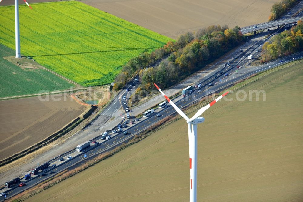 Aerial photograph Raddeckenstedt - The construction site for six-lane expansion of Highway 7 from the triangle to the triangle Drammetal Salzgitter in Lower Saxony