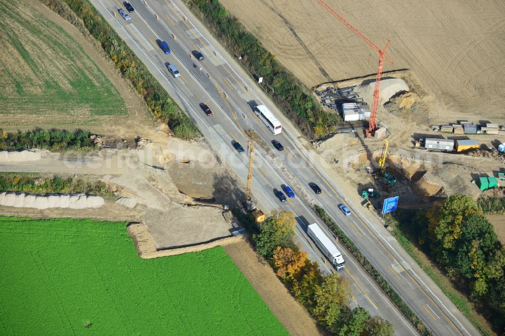 Aerial image Rhüden - The construction site for six-lane expansion of Highway 7 from the triangle to the triangle Drammetal Salzgitter in Lower Saxony