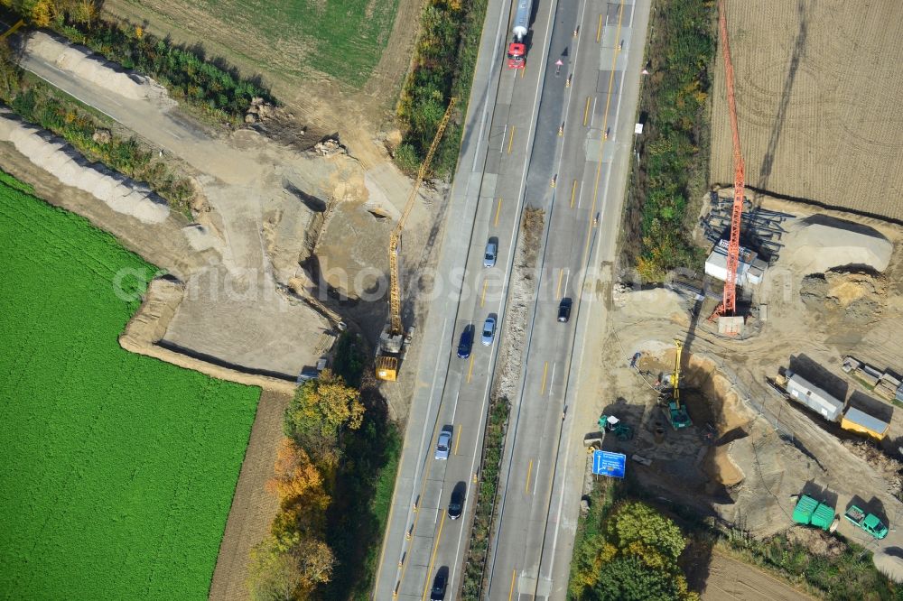 Aerial photograph Rhüden - The construction site for six-lane expansion of Highway 7 from the triangle to the triangle Drammetal Salzgitter in Lower Saxony