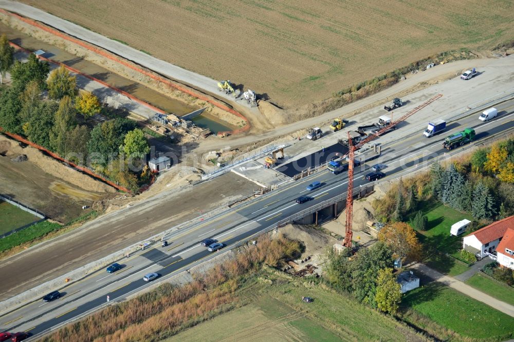 Rhüden from the bird's eye view: The construction site for six-lane expansion of Highway 7 from the triangle to the triangle Drammetal Salzgitter in Lower Saxony