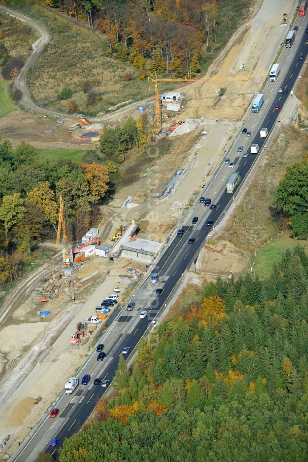 Aerial image Wohldenberg - The construction site for six-lane expansion of Highway 7 from the triangle to the triangle Drammetal Salzgitter in Lower Saxony