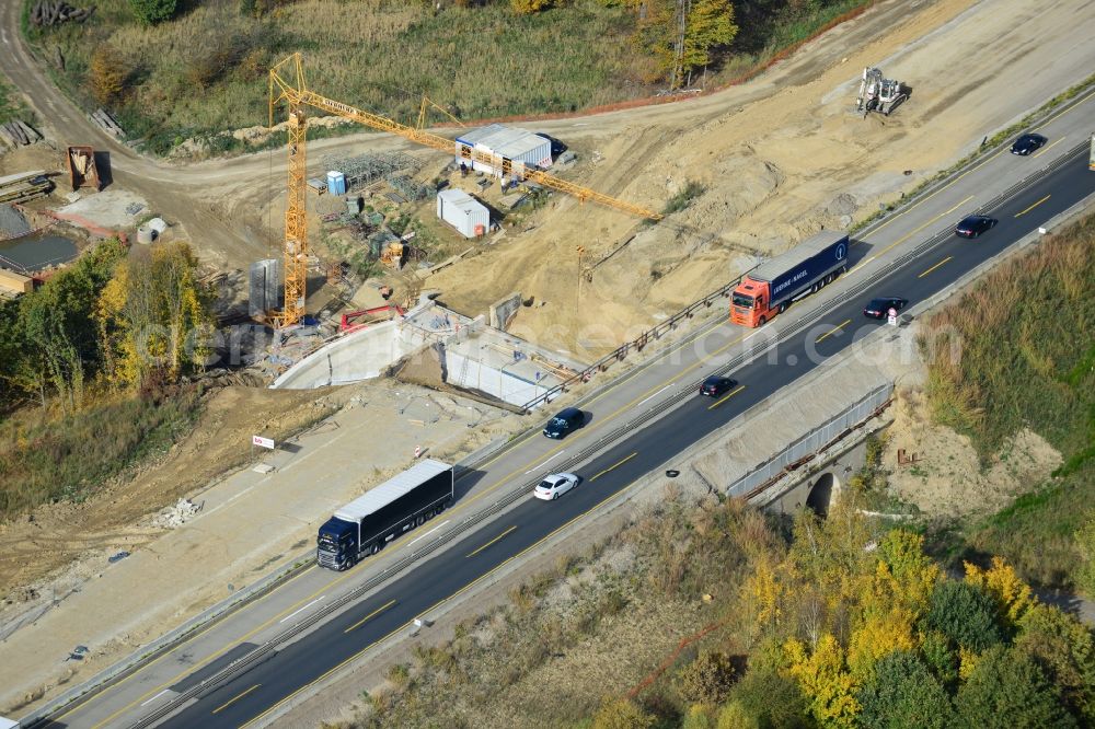 Wohldenberg from the bird's eye view: The construction site for six-lane expansion of Highway 7 from the triangle to the triangle Drammetal Salzgitter in Lower Saxony