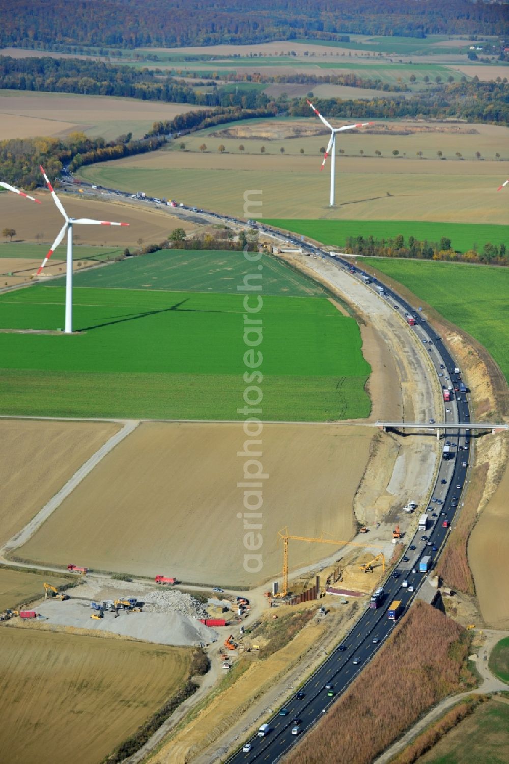 Aerial image Wohldenberg - The construction site for six-lane expansion of Highway 7 from the triangle to the triangle Drammetal Salzgitter in Lower Saxony