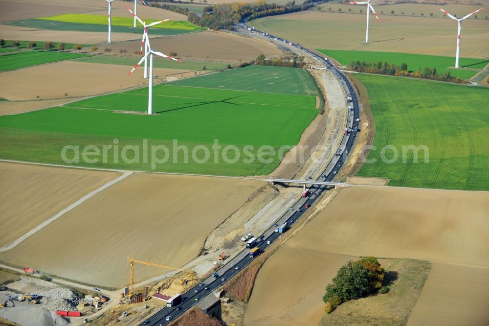 Wohldenberg from above - The construction site for six-lane expansion of Highway 7 from the triangle to the triangle Drammetal Salzgitter in Lower Saxony