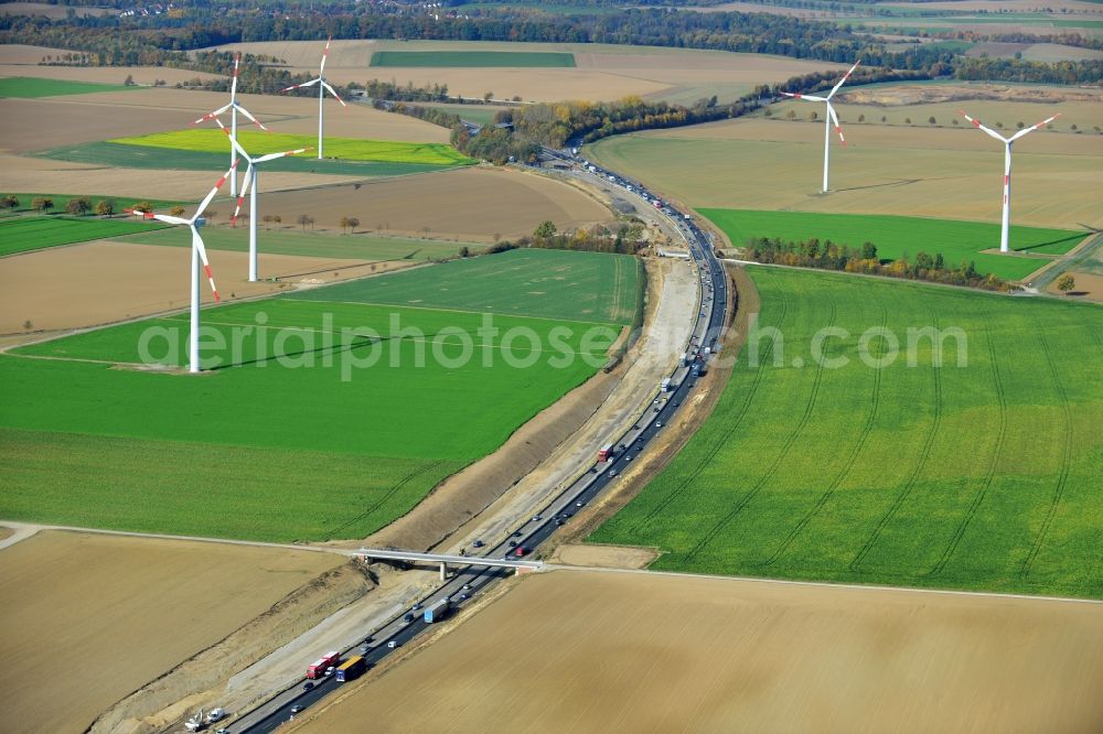 Wohldenberg from the bird's eye view: The construction site for six-lane expansion of Highway 7 from the triangle to the triangle Drammetal Salzgitter in Lower Saxony