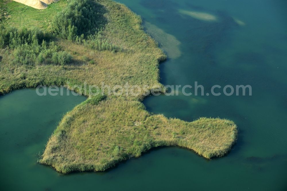 Zschepplin from above - Lake on site of the former gravel mining in Zschepplin in the state of Saxony