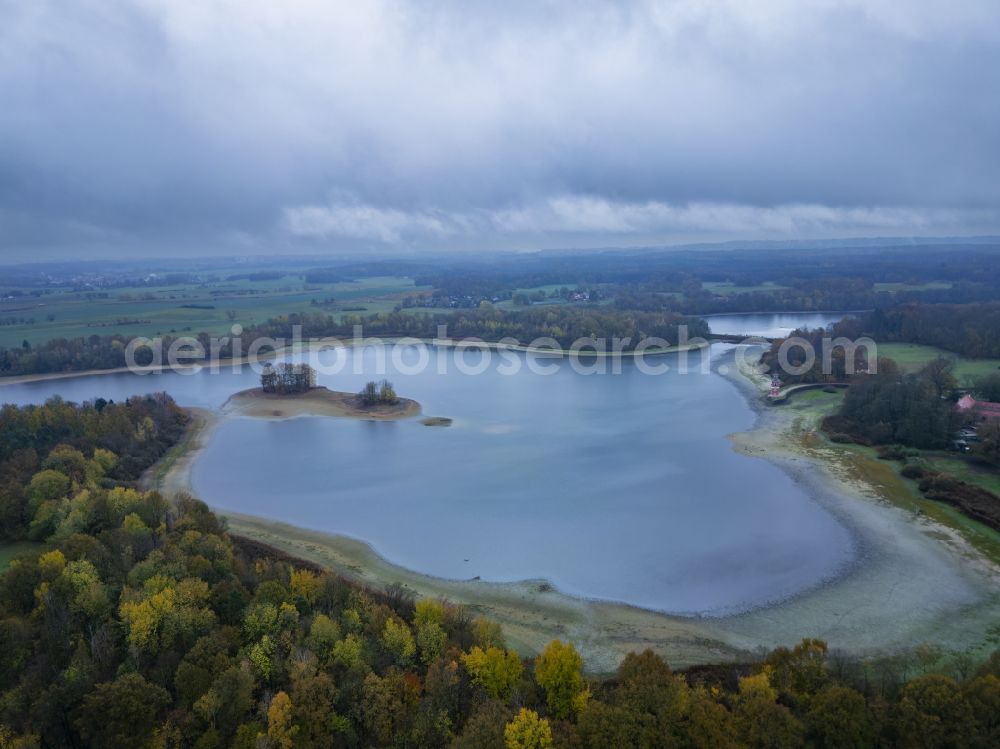 Aerial image Moritzburg - Niederer Grossteich near Baernsdorf in a forest area in Moritzburg in the federal state of Saxony, Germany