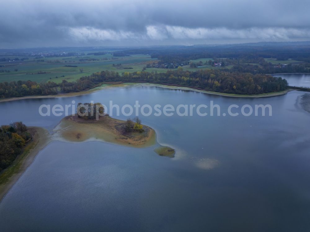 Moritzburg from above - Niederer Grossteich near Baernsdorf in a forest area in Moritzburg in the federal state of Saxony, Germany