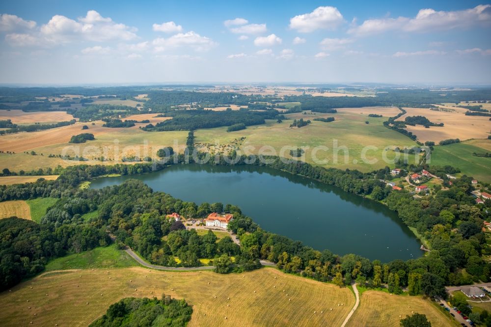 Schorssow from above - Lake Haussee with hotel Seeschloss Schorssow in Schorssow in the state Mecklenburg - Western Pomerania