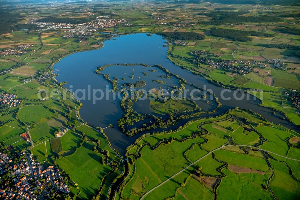 Aerial image Muhr am See - Lake Island Altmuehlsee in Muhr am See in the state Bavaria, Germany