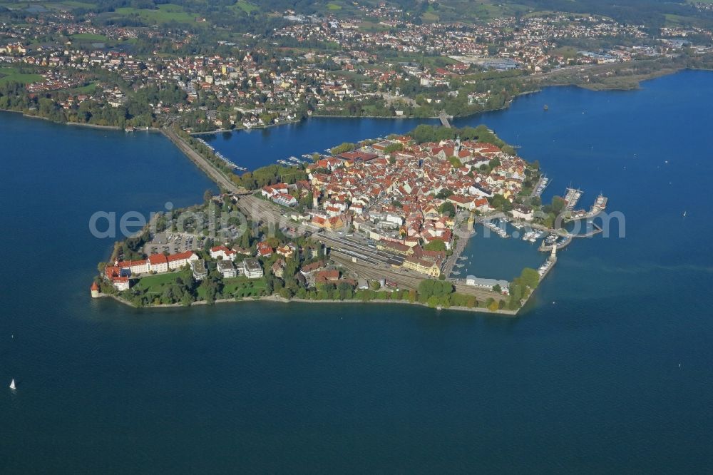 Lindau (Bodensee) from the bird's eye view: Lake Island on the Lake Constance in Lindau (Bodensee) in the state Bavaria, Germany