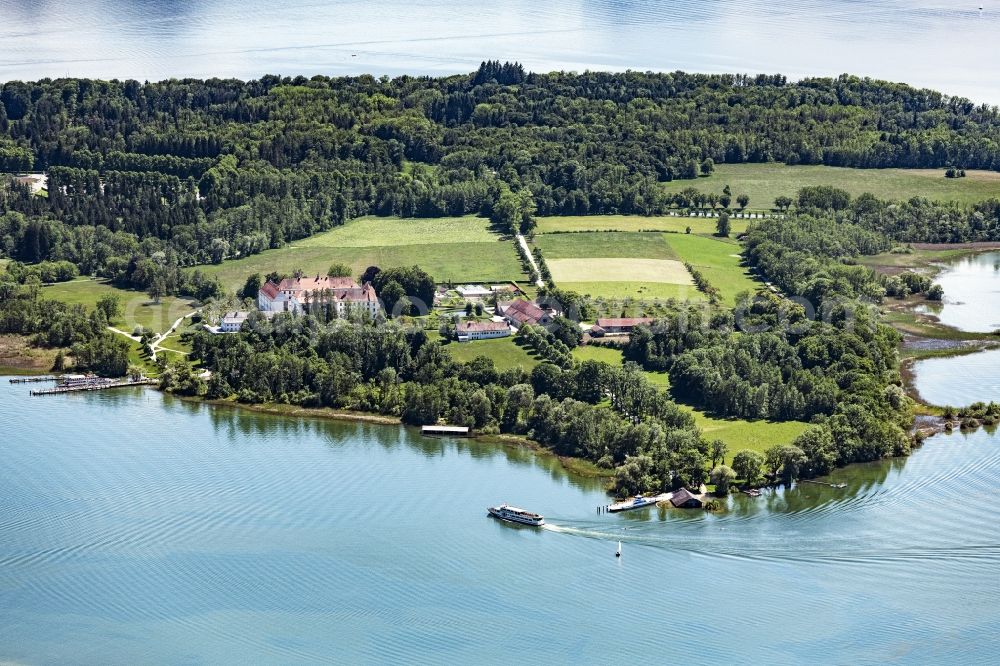 Chiemsee from above - Lake Island on the Chiemsee (Fraueninsel, Herreninsel and Krautinsel) in Chiemsee in the state Bavaria, Germany