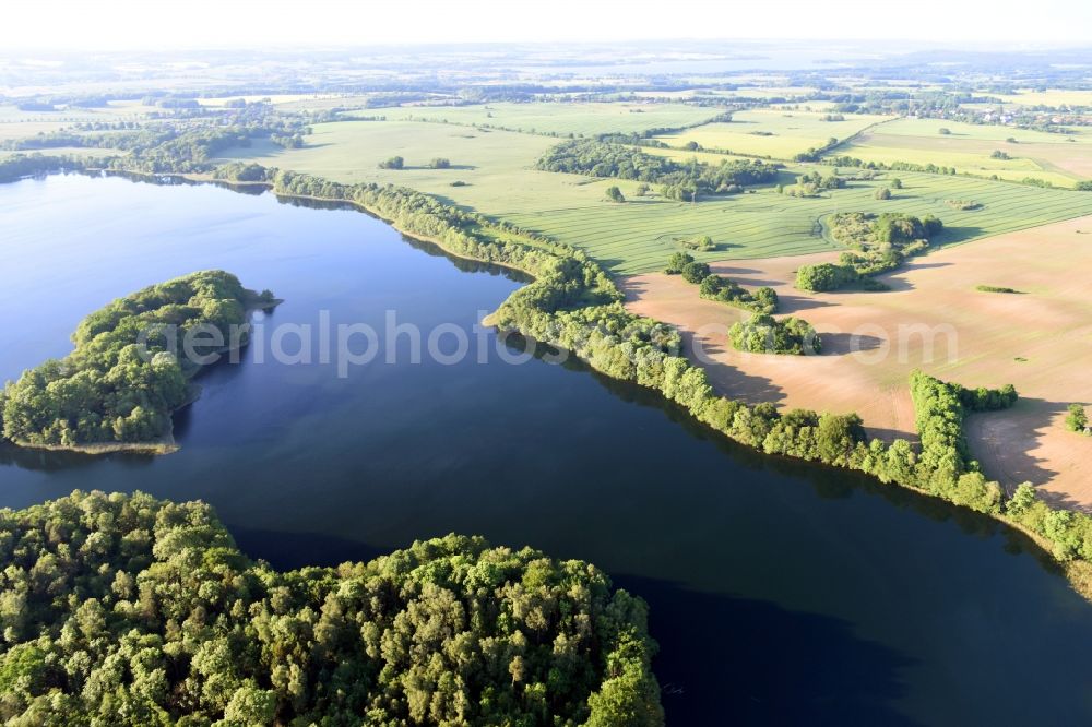 Klocksin from the bird's eye view: Lake Island on the Flacher See in Klocksin in the state Mecklenburg - Western Pomerania, Germany