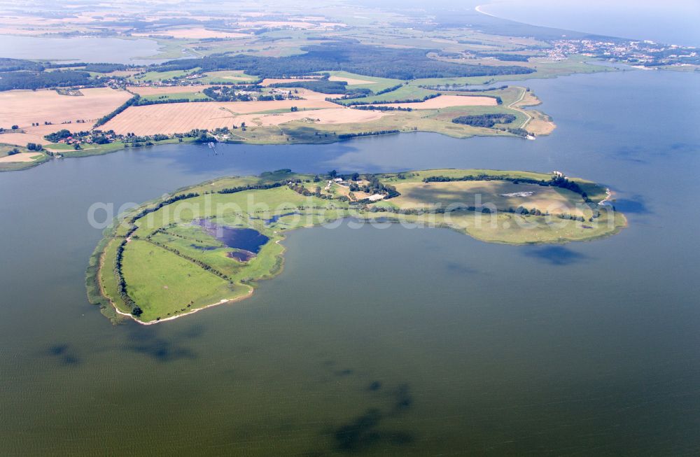 Aerial image Lütow - Lake Island Goernitz in Luetow in the state Mecklenburg - Western Pomerania, Germany