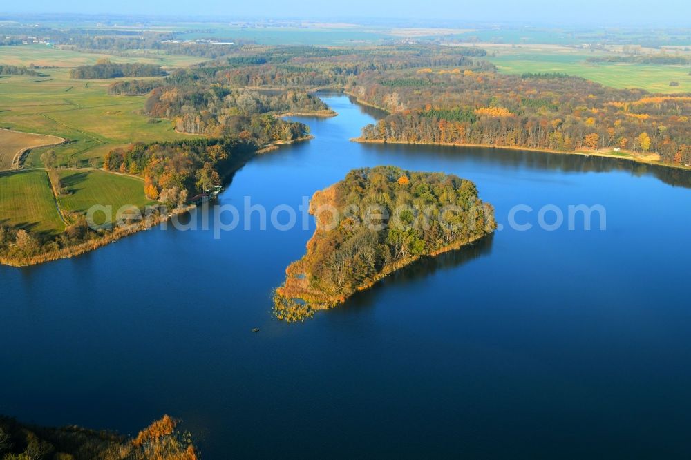 Knorrendorf from the bird's eye view: Lake Island on the Kastorfer See in Knorrendorf in the state Mecklenburg - Western Pomerania, Germany