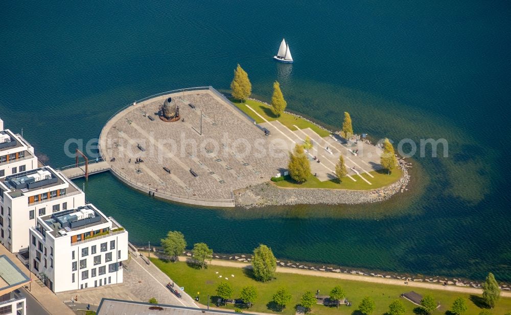 Dortmund from above - Lake Island Kulturinsel on the Phoenixsee in Dortmund in the state North Rhine-Westphalia