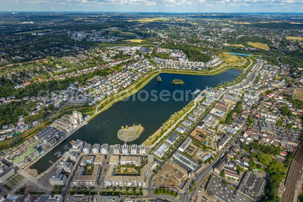 Dortmund from the bird's eye view: Lake Island Kulturinsel on the Phoenixsee in Dortmund in the state North Rhine-Westphalia