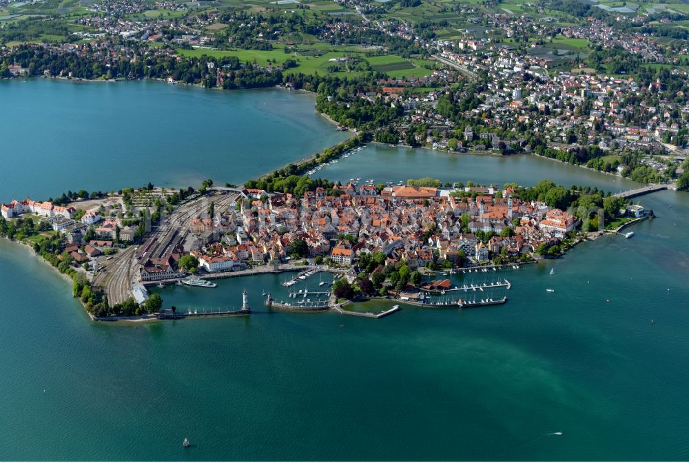 Lindau (Bodensee) from above - Lake Island Lindau in Lindau (Bodensee) at Bodensee in the state Bavaria, Germany