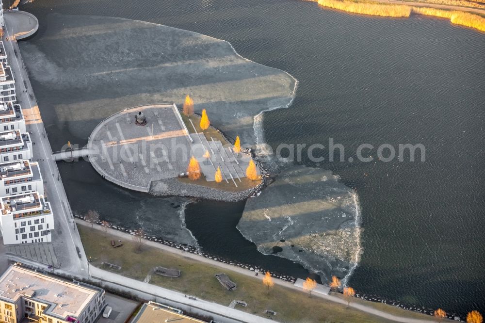 Dortmund from above - Lake Island on the Plateau on Phoenixsee in the district Hoerde in Dortmund in the state North Rhine-Westphalia, Germany