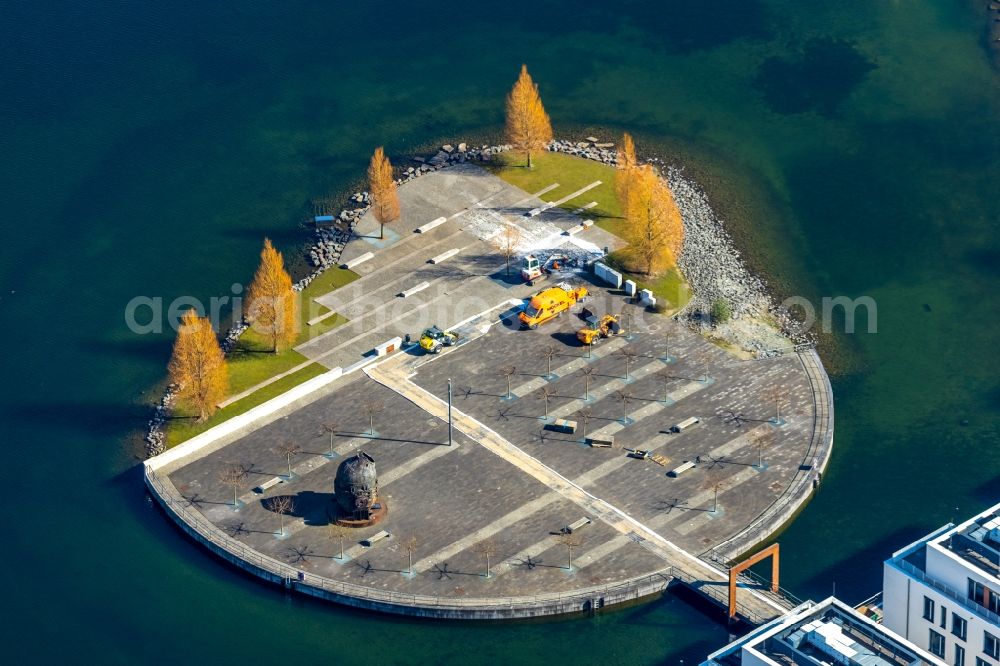 Aerial photograph Dortmund - Lake Island on the Plateau on Phoenixsee in the district Hoerde in Dortmund in the state North Rhine-Westphalia, Germany