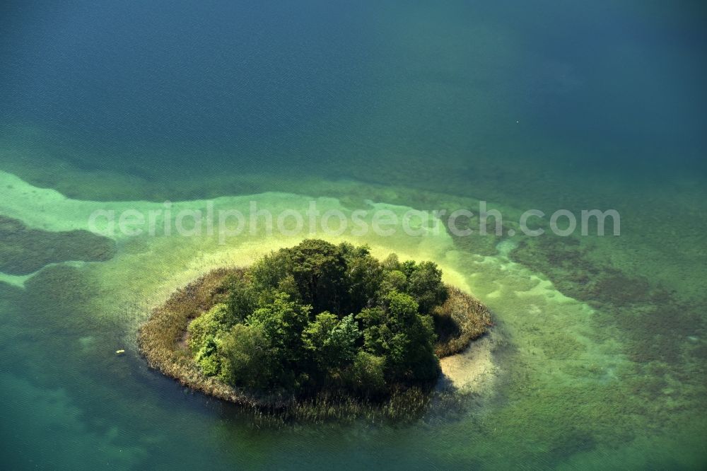 Heimland from the bird's eye view: Lake Island on the See Grosser Wummsee in Heimland in the state Brandenburg