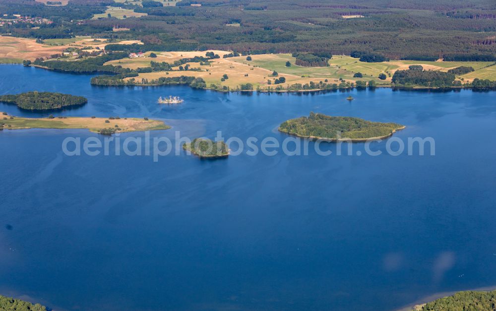 Aerial photograph Krakow am See - Lake Island in Krackower See in Krakow am See in the state Mecklenburg - Western Pomerania, Germany