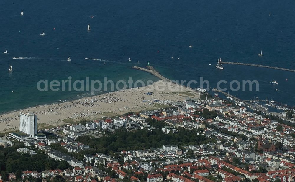 Rostock from above - Seaside resort of Warnemuende, a district of Rostock in the state Mecklenburg - Western Pomerania