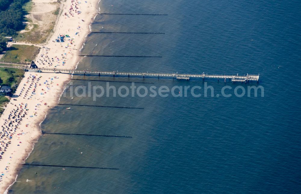 Aerial image Koserow - Pier on the street Seebruecke Koserow in Koserow on the island of Usedom in the state Mecklenburg - Western Pomerania, Germany