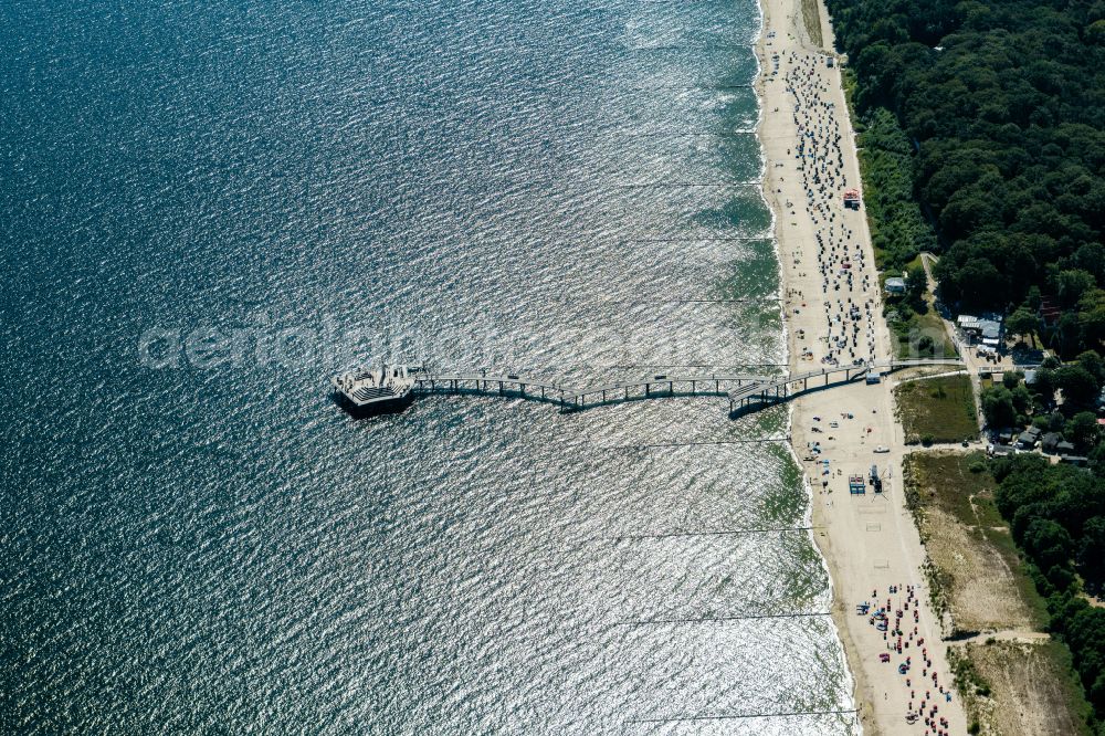 Koserow from the bird's eye view: Pier on the street Seebruecke Koserow in Koserow on the island of Usedom in the state Mecklenburg - Western Pomerania, Germany