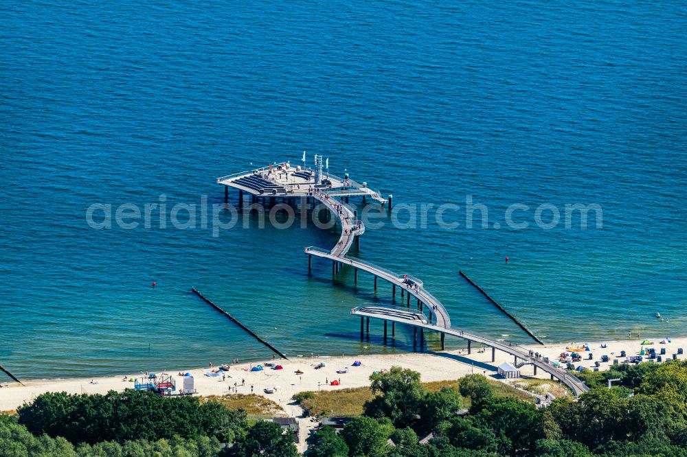 Koserow from above - Pier on the street Seebruecke Koserow in Koserow on the island of Usedom in the state Mecklenburg - Western Pomerania, Germany