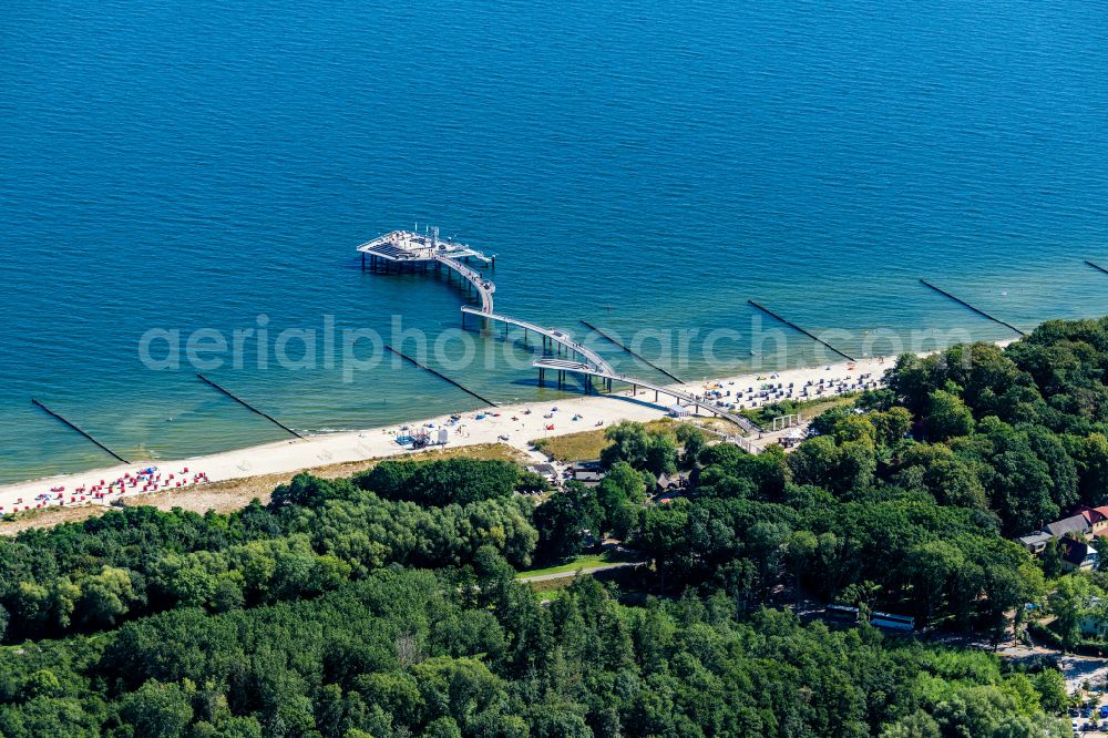 Koserow from the bird's eye view: Pier on the street Seebruecke Koserow in Koserow on the island of Usedom in the state Mecklenburg - Western Pomerania, Germany