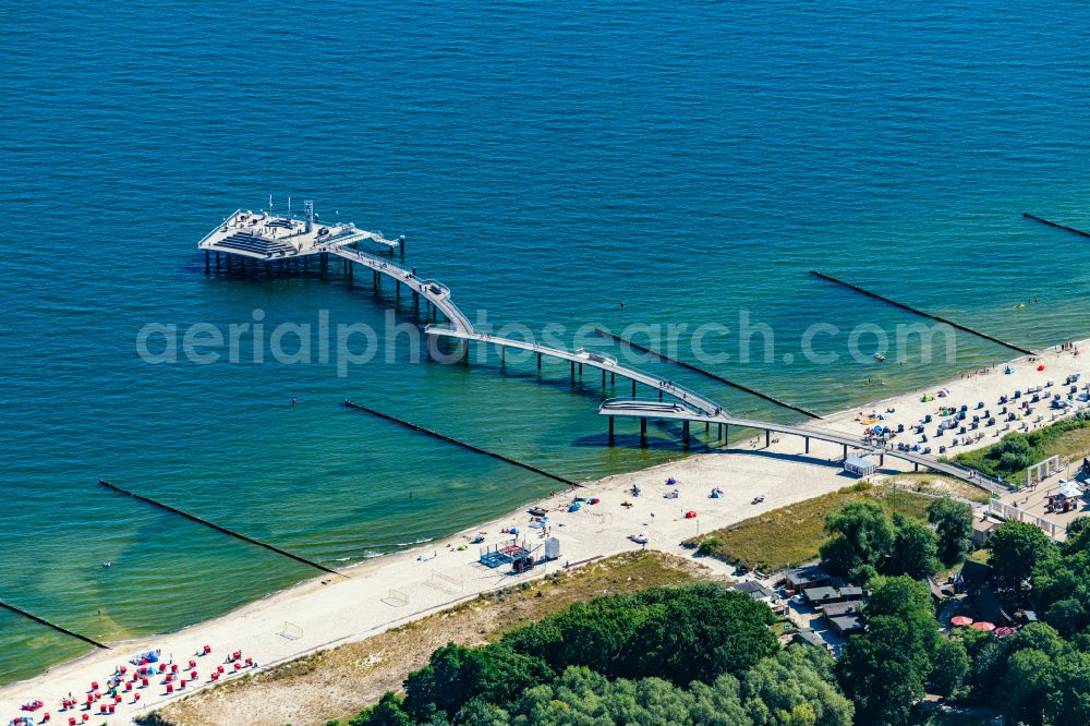 Aerial image Koserow - Pier on the street Seebruecke Koserow in Koserow on the island of Usedom in the state Mecklenburg - Western Pomerania, Germany