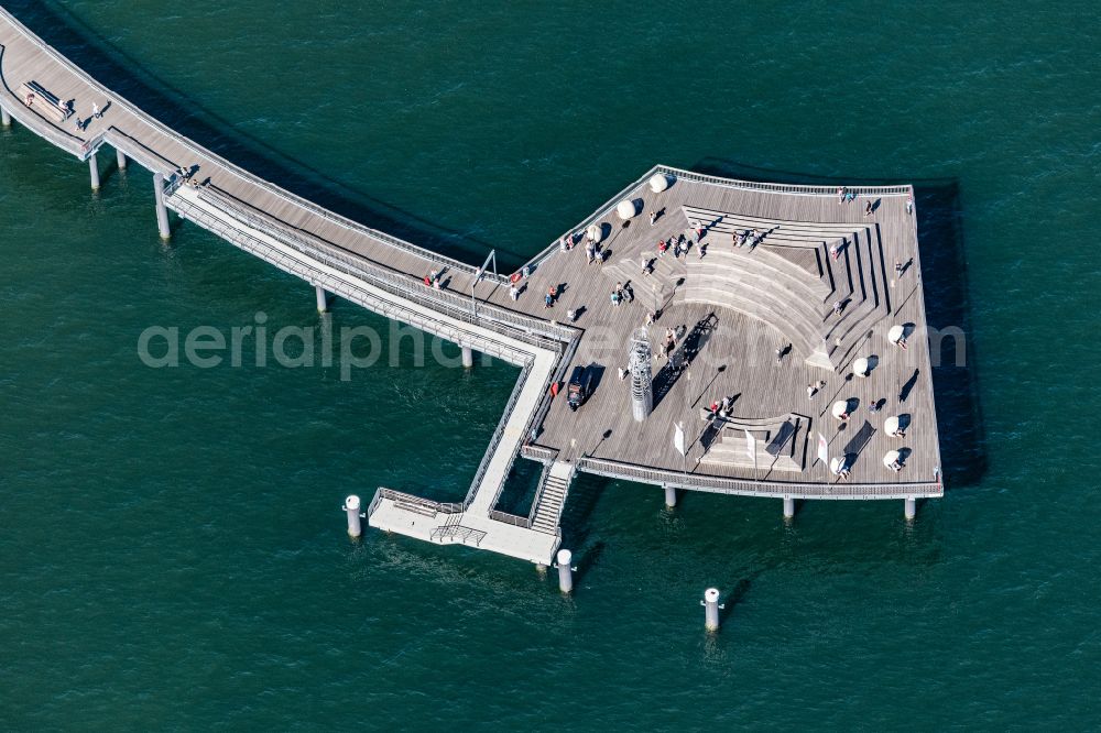 Koserow from the bird's eye view: Pier on the street Seebruecke Koserow in Koserow on the island of Usedom in the state Mecklenburg - Western Pomerania, Germany