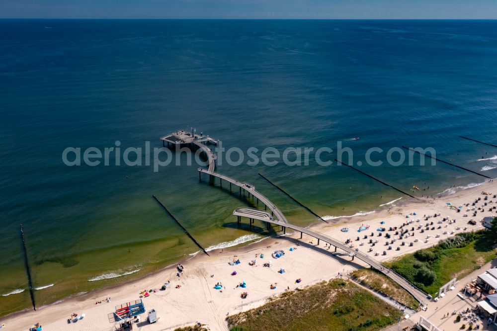 Aerial photograph Koserow - Pier on the street Seebruecke Koserow in Koserow on the island of Usedom in the state Mecklenburg - Western Pomerania, Germany