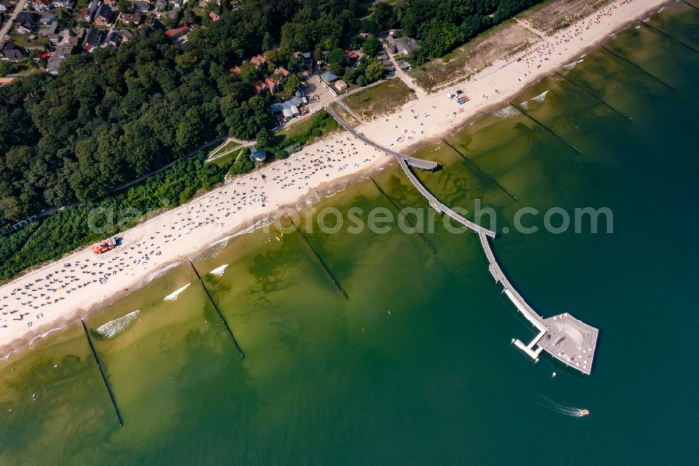 Koserow from the bird's eye view: Pier on the street Seebruecke Koserow in Koserow on the island of Usedom in the state Mecklenburg - Western Pomerania, Germany