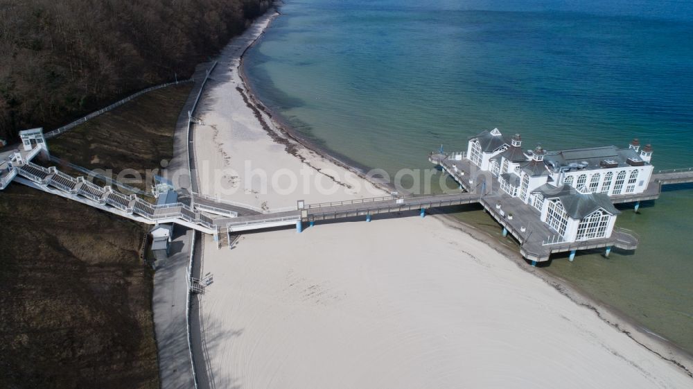 Sellin from the bird's eye view: Construction of the pier above the water surface in Sellin on the Baltic Sea coast in the state of Mecklenburg-West Pomerania, Germany