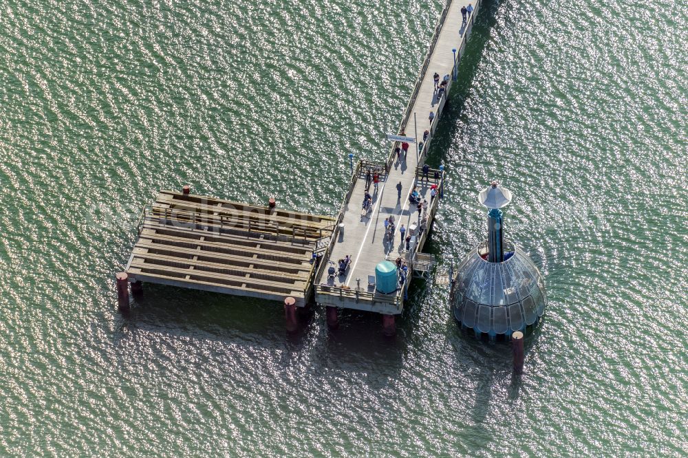 Aerial image Zingst - Lake - bridge construction on the sandy beach of the Baltic Sea on street Seebruecke Zingst in Zingst at the baltic sea coast in the state Mecklenburg - Western Pomerania, Germany