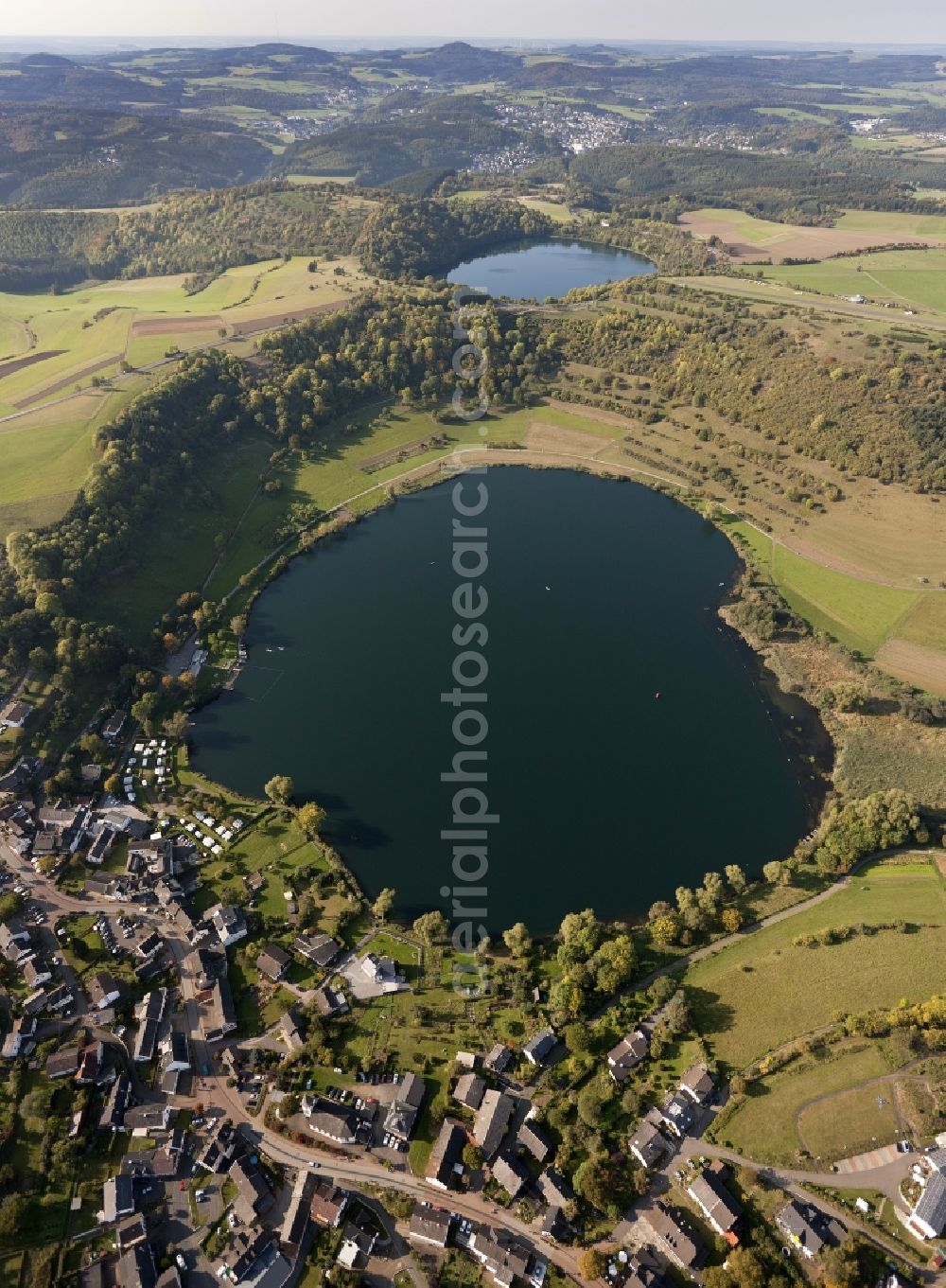 Schalkenmehren from above - Seascape Daun Maar in Schalkenmehren in Rhineland-Palatinate