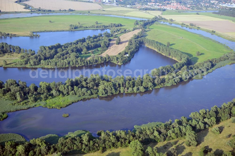 Aerial image Lostau - View of a seascape in the nature preserve Zuwachs-Külzauer Forst in the state Saxony-Anhalt. Further up the district Gerwisch