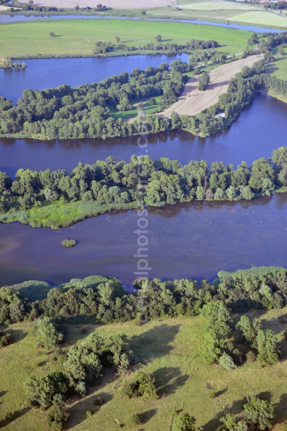 Aerial photograph Lostau - View of a seascape in the nature preserve Zuwachs-Külzauer Forst in the state Saxony-Anhalt. Further up the district Gerwisch