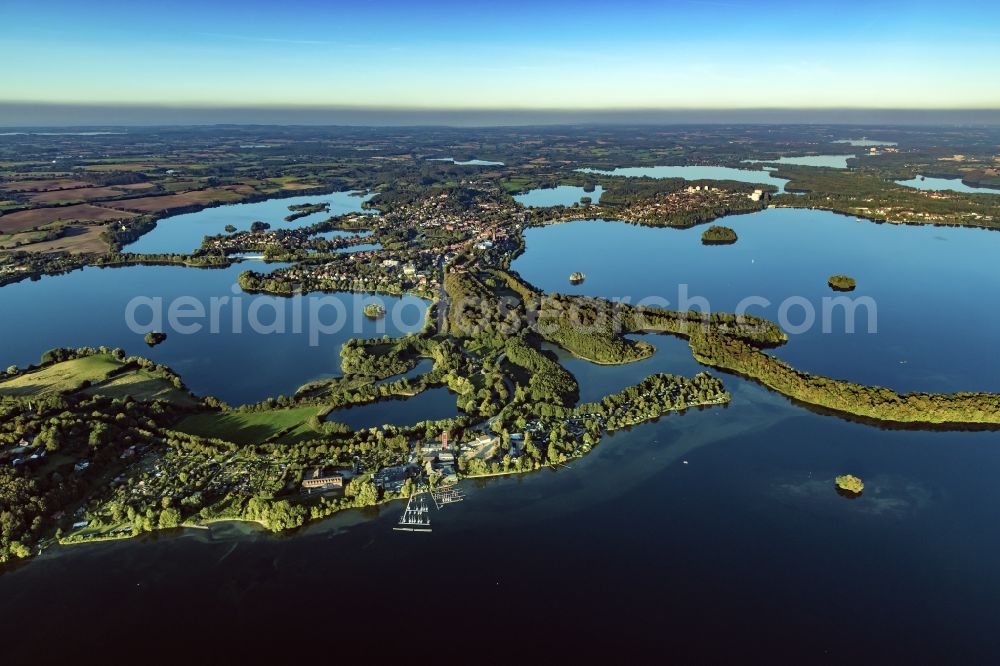 Plön from above - Waterfront landscape on the lake Ploener Sees in Ploen in the Holsteinische Schweiz in the state Schleswig-Holstein, Germany