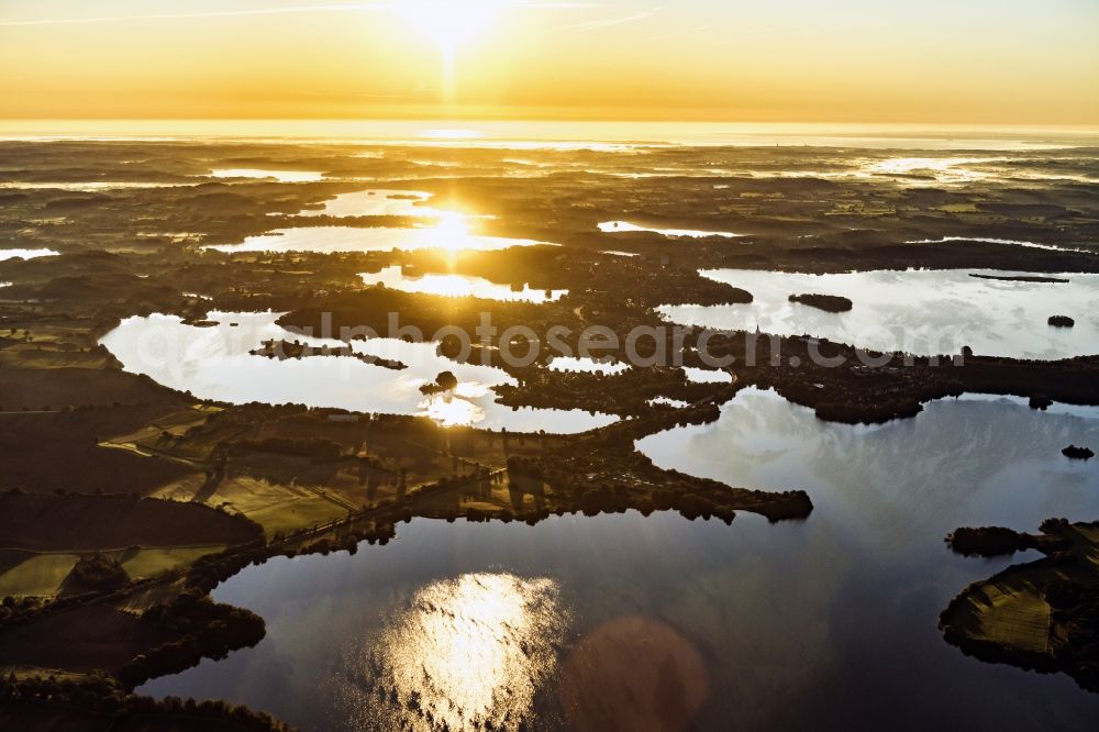 Plön from above - Waterfront landscape on the lake Ploener Sees in Ploen in the Holsteinische Schweiz in the state Schleswig-Holstein, Germany