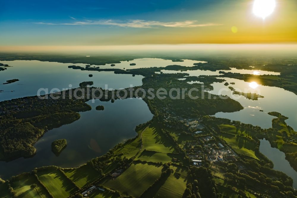 Plön from the bird's eye view: Riparian landscape in the area of a??a??the chain of lakes Ploener See in Ploen in Holstein Switzerland in the state Schleswig-Holstein, Germany