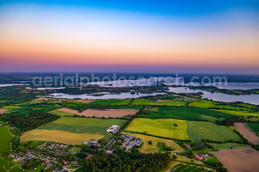 Plön from above - Waterfront landscape on the lake Ploener Sees in Ploen in the Holsteinische Schweiz in the state Schleswig-Holstein, Germany