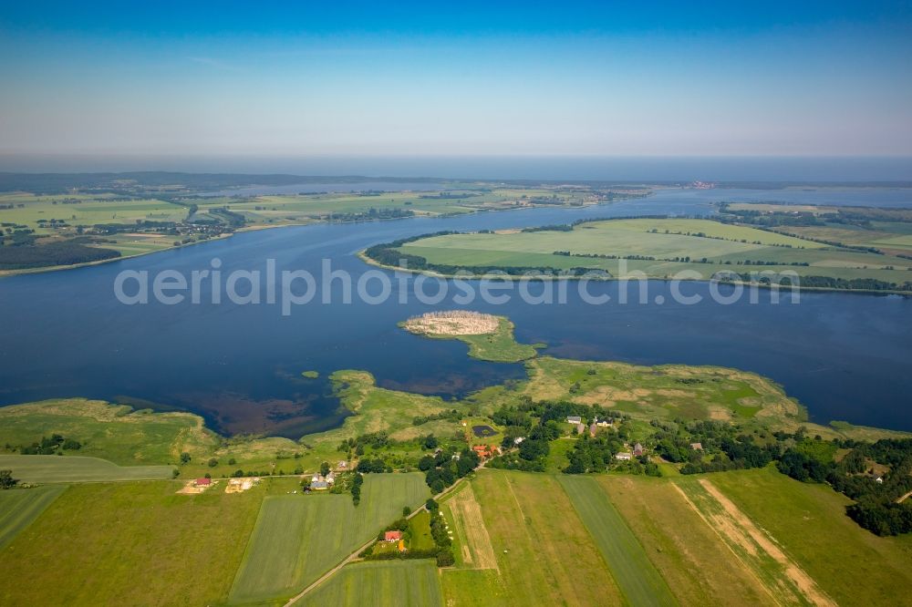 Polchowo from the bird's eye view: Waterfront landscape on the lake in Polchowo in West Pomerania, Poland