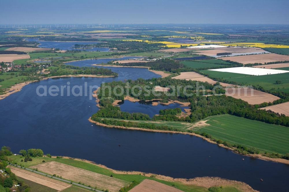 Aerial image Beetzsee - Waterfront landscape on the lake Beetzsee in the state Brandenburg, Germany