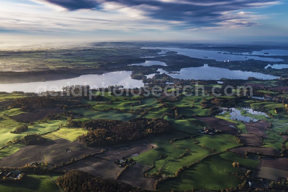 Malente from above - Waterfront landscape on the lake of Dieksee and of Behler See in Malente in the state Schleswig-Holstein, Germany