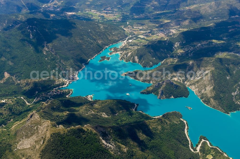 Castellane from above - Waterfront landscape on the lake Lac de castillon close to Castellane in Provence-Alpes-Cote d'Azur, France