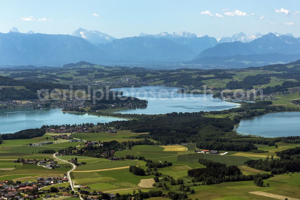 Aug from above - Waterfront landscape on the lake Mattsee - Grabensee - Obertrumer See in Aug in Salzburg, Austria