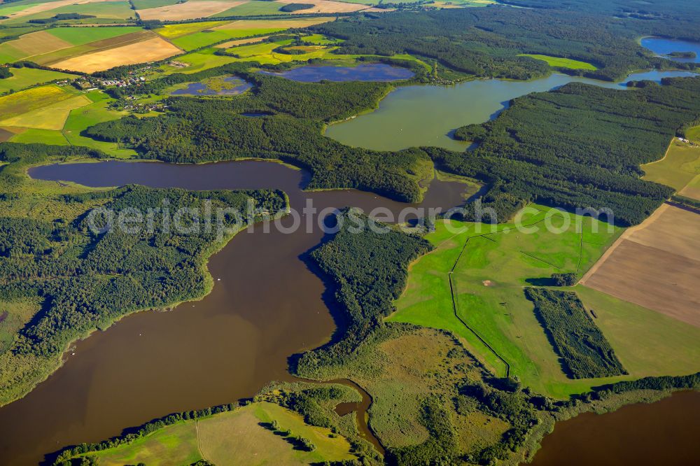 Aerial image Lärz - Waterfront landscape on the lake Thueren in Laerz in the state Mecklenburg - Western Pomerania, Germany